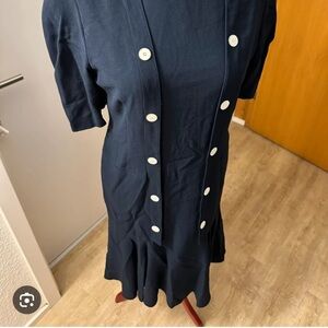 Vintage Louis Feraud Navy Dress with White Buttons